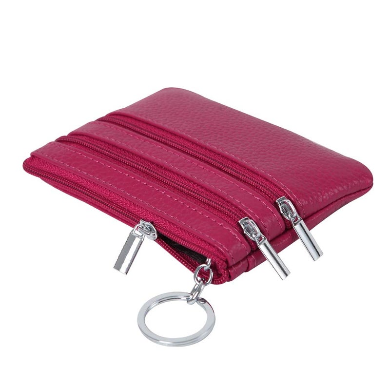 Cynure Women's Genuine Leather Coin Purse Mini Pouch Change Wallet with Keychain,rose - Image 5